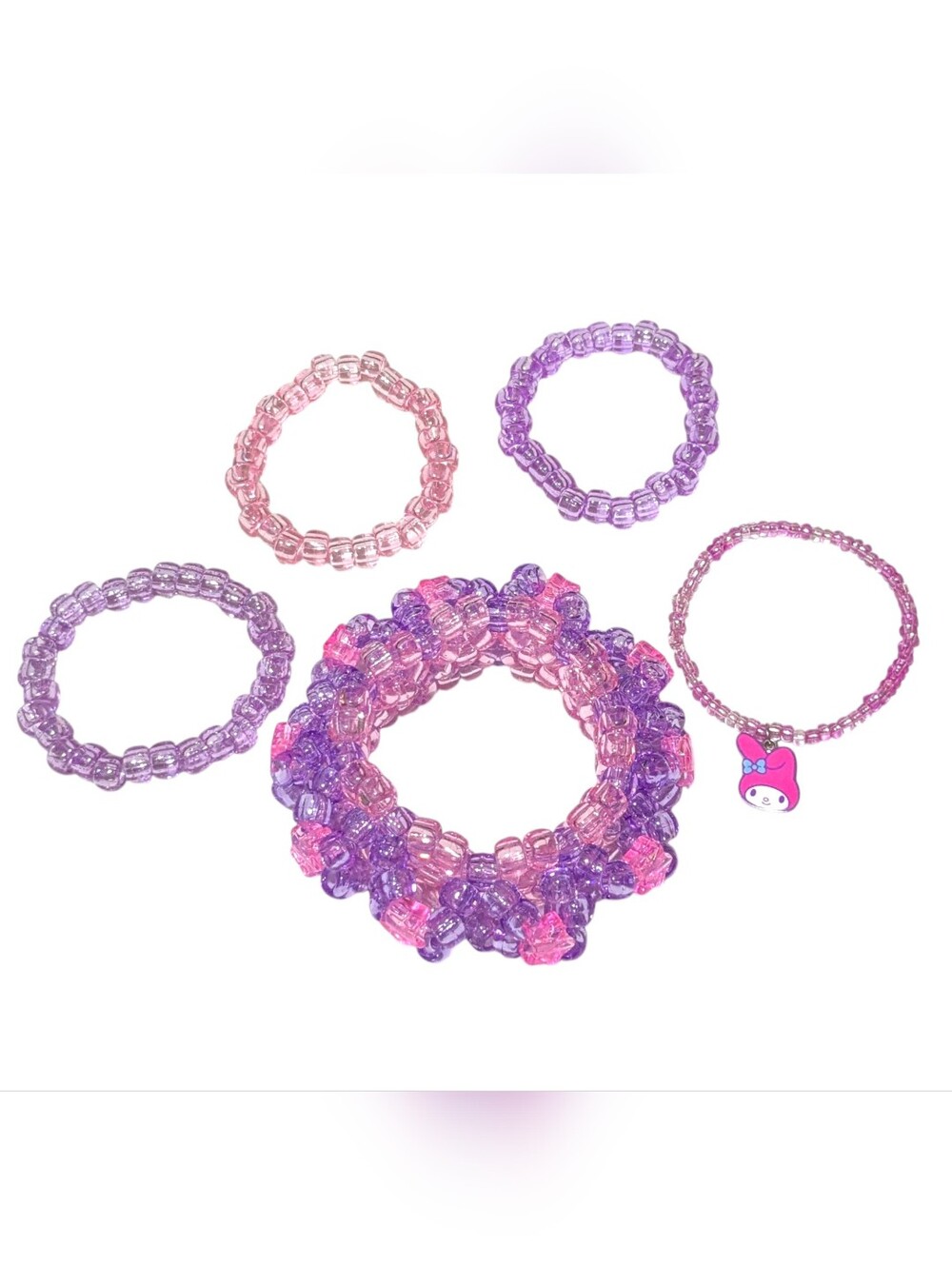 Sanrio My Melody Kandi Bracelet Stack • 3D Cuff Rave Scene Kawaii Set